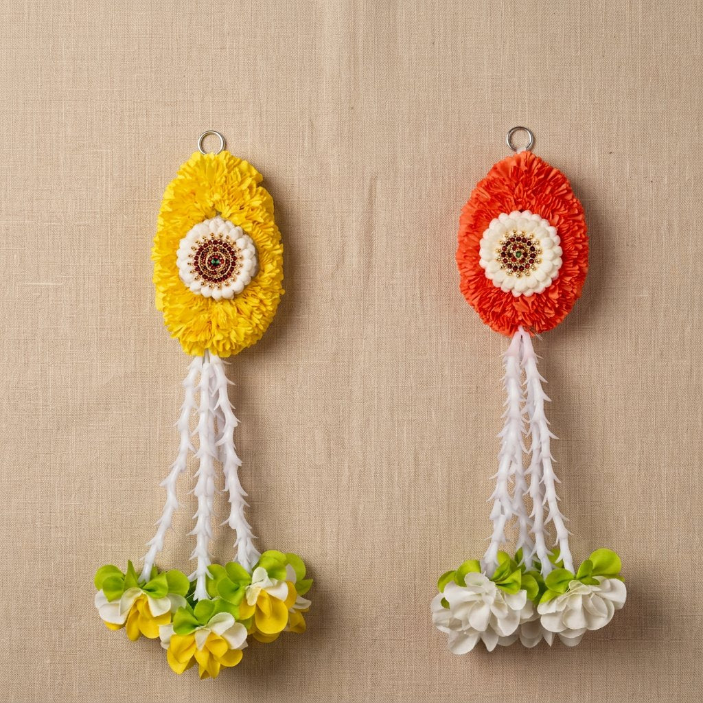 AFF Artificial Marigold Garland with White Dangle - Orange and Yellow