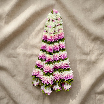 Beautiful Pink & White Fluffy Floral Hanging Garland with Green Leaves – Traditional Flower Latkan for Pooja, Wedding, Mandir & Festive Décor (65 cm) – Pack of 10