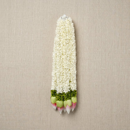 Artificial Mogra Ladi with Small Green Lotus | AFF-Garland-19