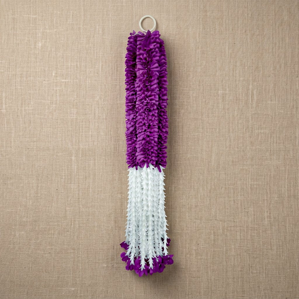 Artificial Purple & White Dangling Flower Garland with Beads – Traditional Latkan for Pooja, Door, Mandir & Festive Décor (65 cm) – Pack of 10