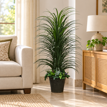 Artificial fountain grass with mixed floral base - living-room