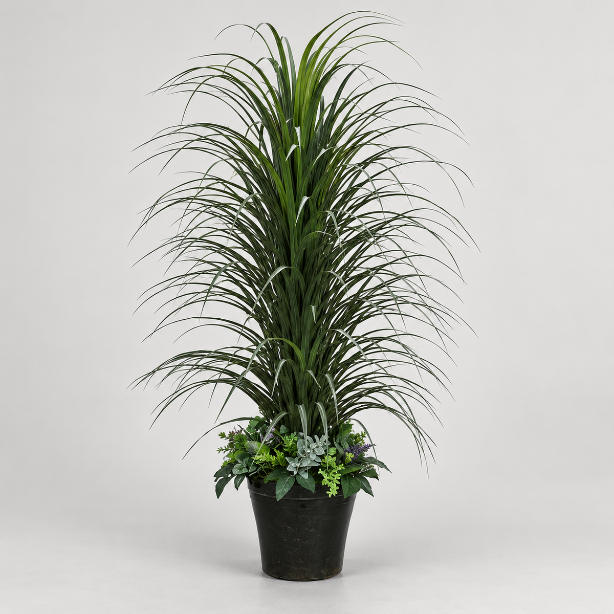 Artificial fountain grass with mixed floral base - side-view