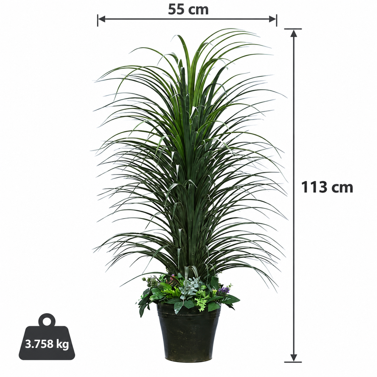 Artificial fountain grass with mixed floral base - size-weight