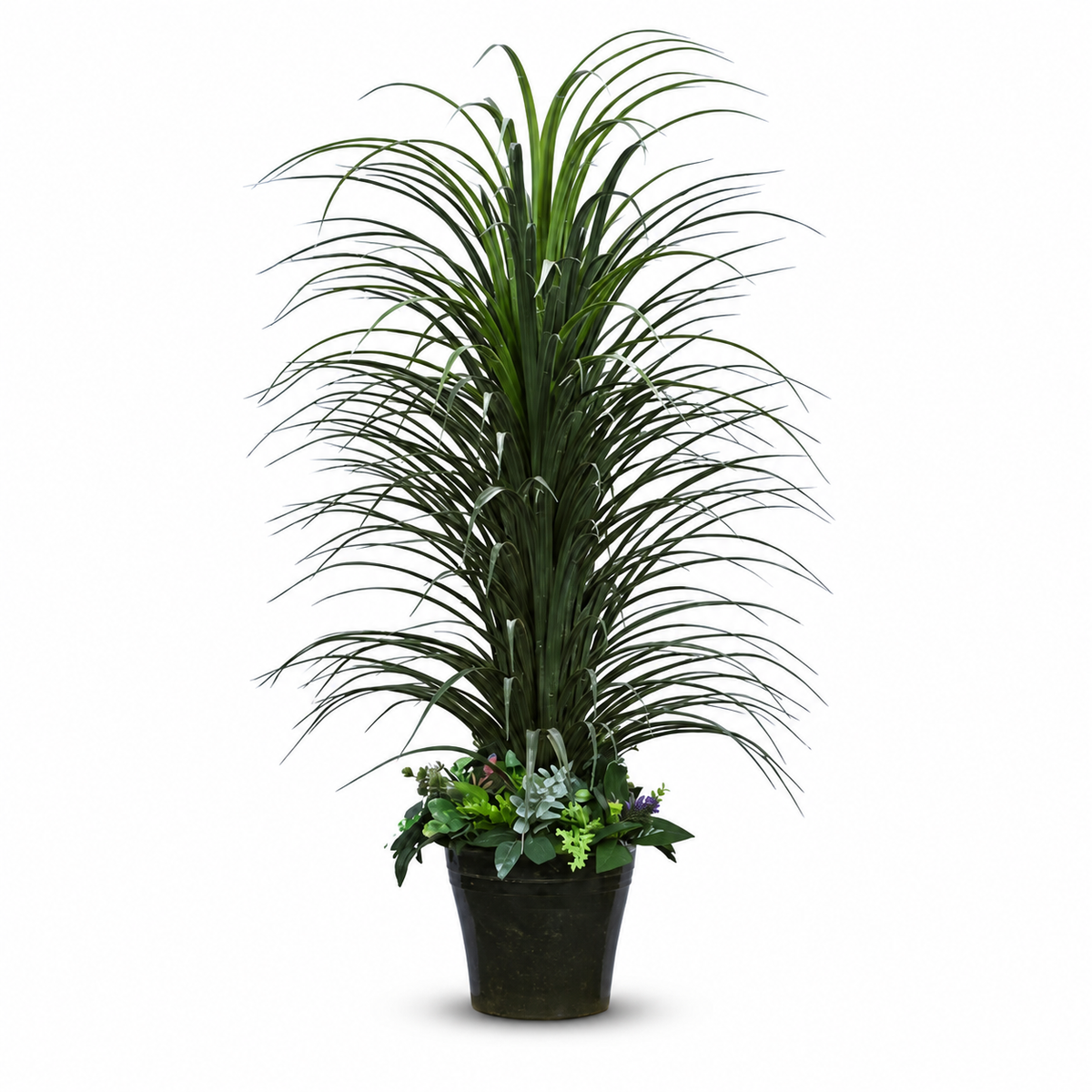 Artificial fountain grass with mixed floral base - white-background
