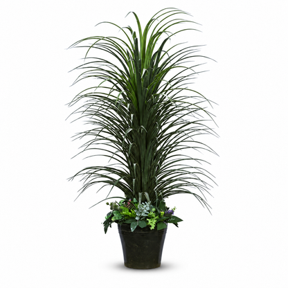 Artificial fountain grass with mixed floral base - white-background