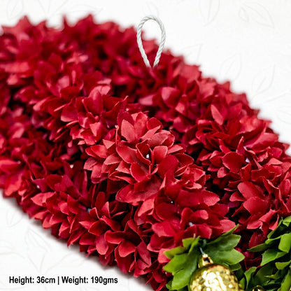 Red Artificial Flower Garland with Golden Bells — Premium Wall & Door Hanging Decor | Handmade Indian Festive Decoration-Artificial Flower Garland | AFF-Garland-1.1