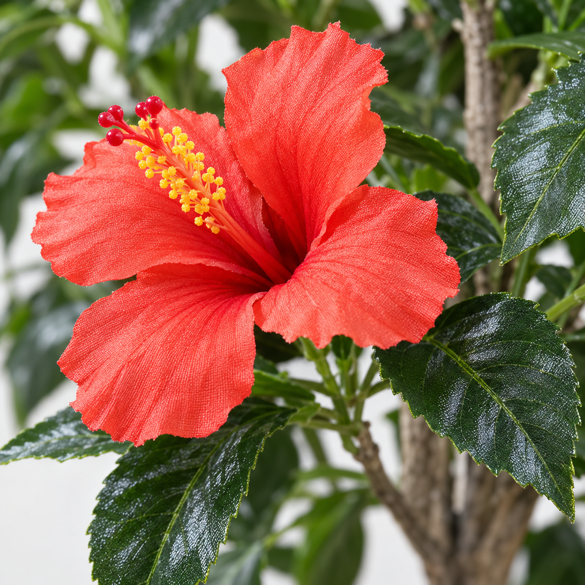 Artificial Hibiscus Flowering Potted Tree - close-up