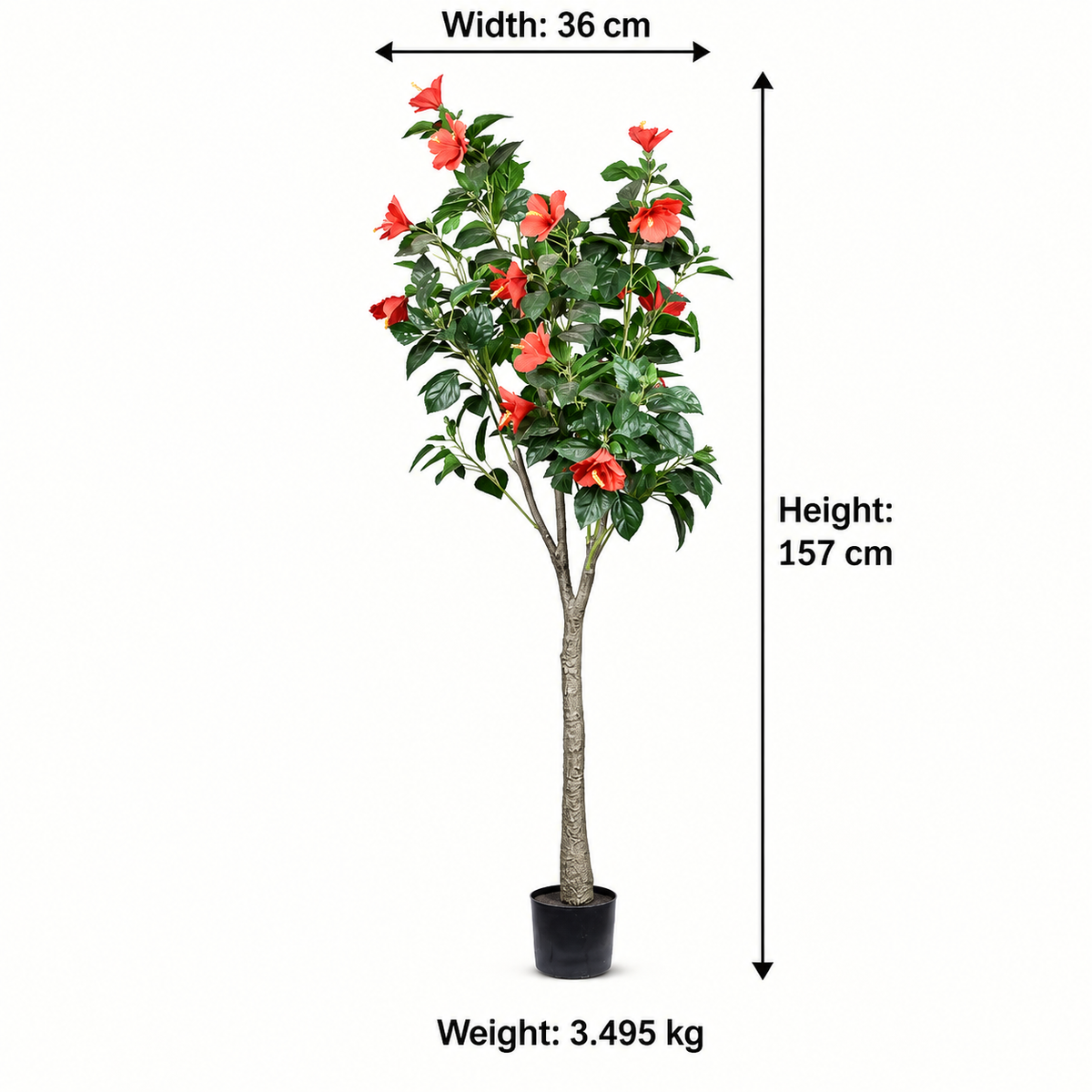 Artificial Hibiscus Flowering Potted Tree - dimensions