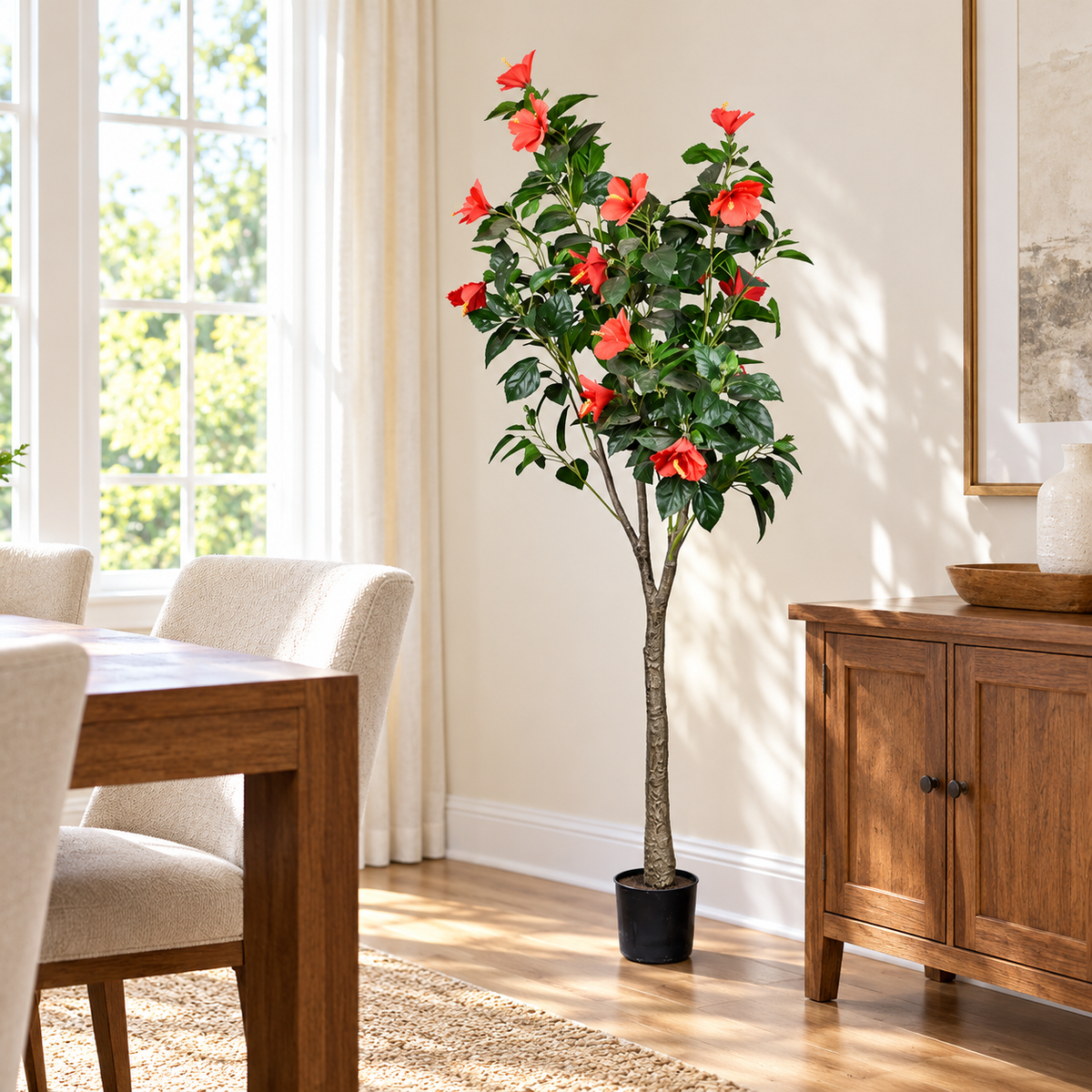Artificial Hibiscus Flowering Potted Tree - dining-room