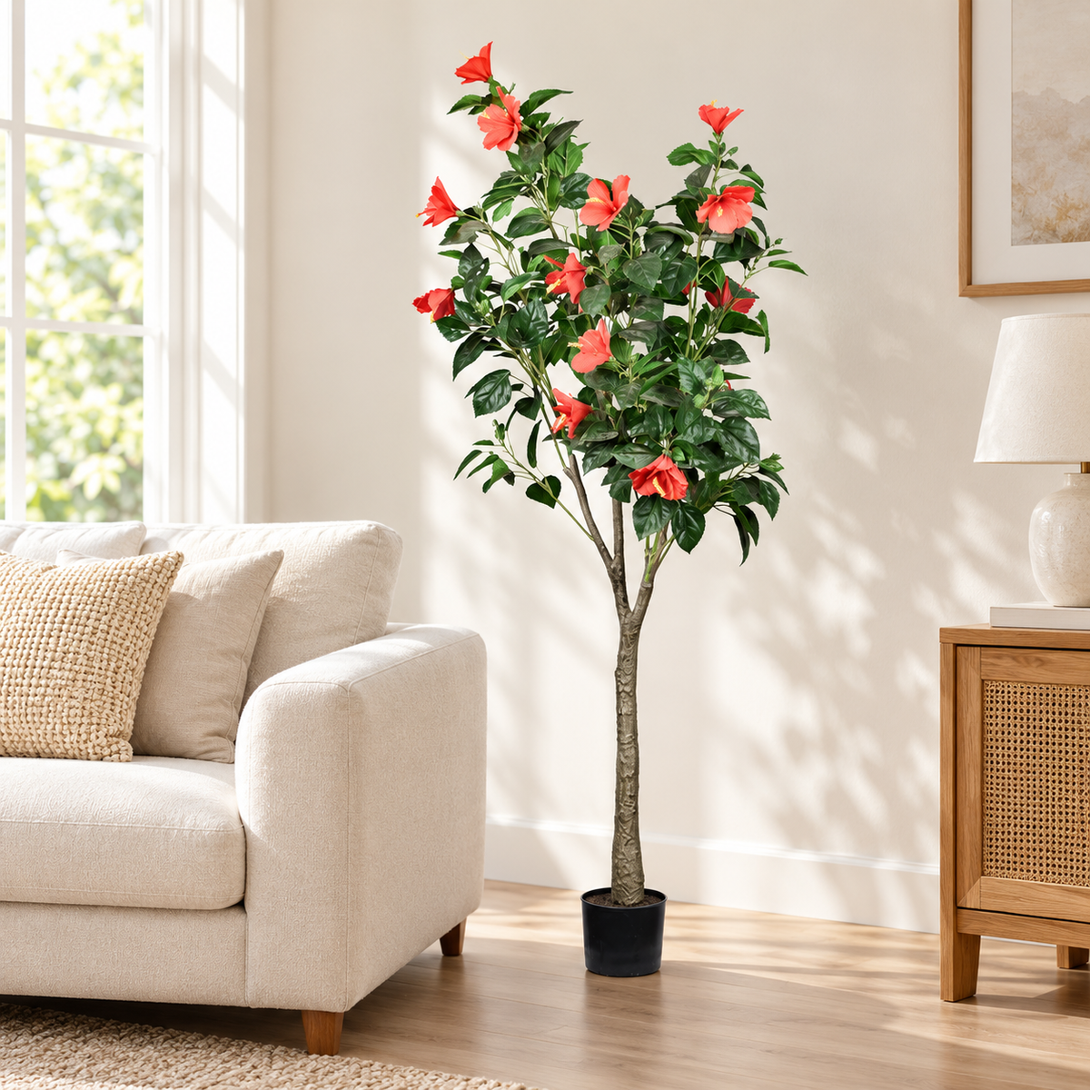 Artificial Hibiscus Flowering Potted Tree - living-room