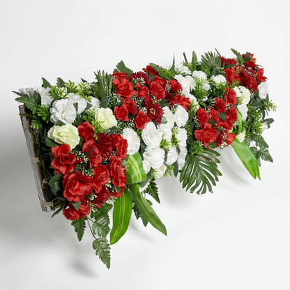 Artificial Flower Panel 120 cm, Red & White Rose Strip with Green Foliage – Ready-to-Use Floral Wall Décor Band for Backdrop, Mandap, Wedding Stage, Balcony & Event Decoration (Channel Panel 3.26)