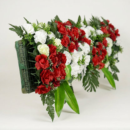 Artificial Flower Panel 120 cm, Red & White Rose Strip with Green Foliage – Ready-to-Use Floral Wall Décor Band for Backdrop, Mandap, Wedding Stage, Balcony & Event Decoration (Channel Panel 3.26)