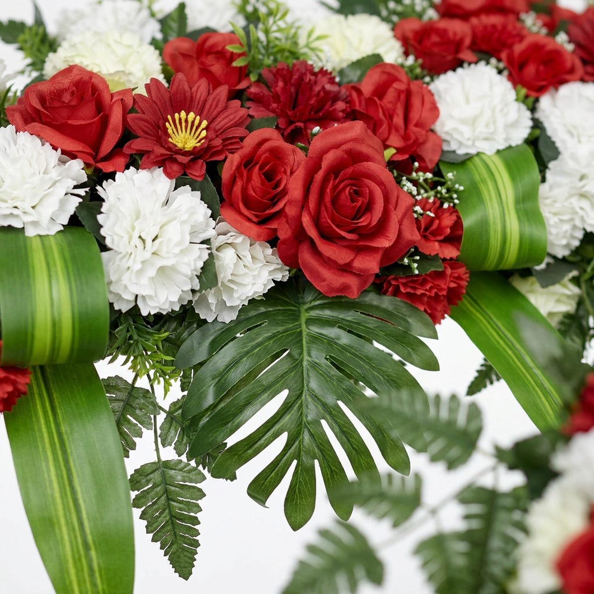 Artificial Flower Panel 120 cm, Red & White Rose Strip with Green Foliage – Ready-to-Use Floral Wall Décor Band for Backdrop, Mandap, Wedding Stage, Balcony & Event Decoration (Channel Panel 3.26)