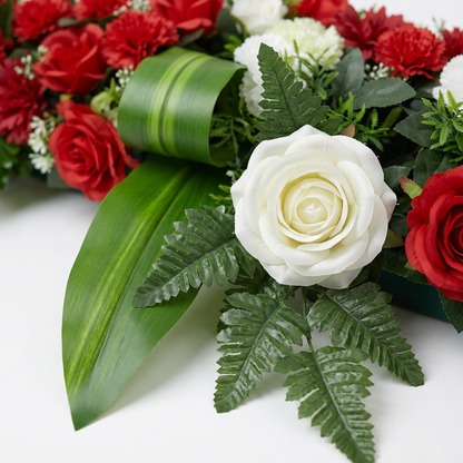 Artificial Flower Panel 120 cm, Red & White Rose Strip with Green Foliage – Ready-to-Use Floral Wall Décor Band for Backdrop, Mandap, Wedding Stage, Balcony & Event Decoration (Channel Panel 3.26)