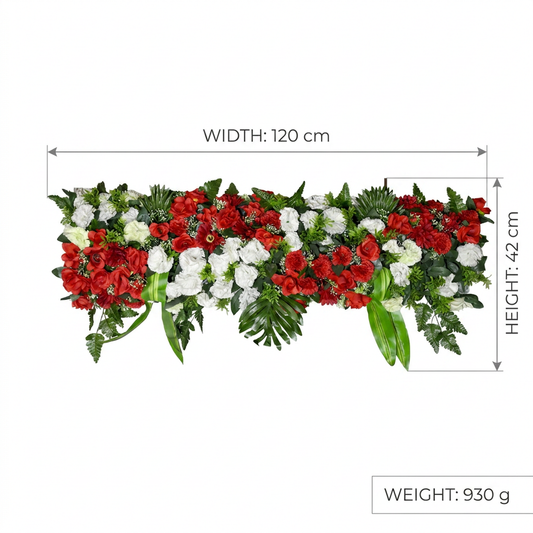 Artificial Flower Panel 120 cm, Red & White Rose Strip with Green Foliage – Ready-to-Use Floral Wall Décor Band for Backdrop, Mandap, Wedding Stage, Balcony & Event Decoration (Channel Panel 3.26)
