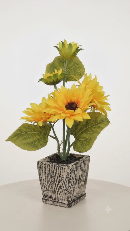 Artificial Sunflower Plant with Pot 40 cm – Real Touch Potted Yellow Flowers for Home & Office Décor