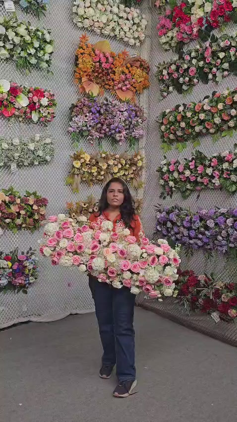 Artificial Flower Factory – Enchanted Rose & Calathea Luxe Channel Panel | Blush Pink & Ivory Floral Row | 120cm Premium Botanical Runner for High-End Stage Borders & Event Decor