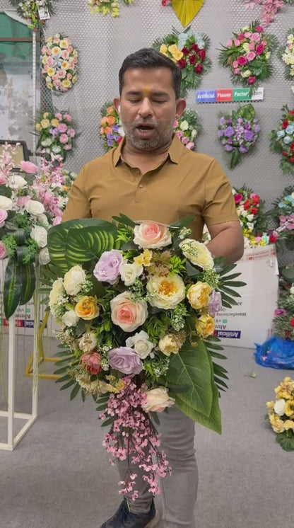 Artificial Flower Golden Sunshine & Verdant Palm Cascade Wall Arrangement