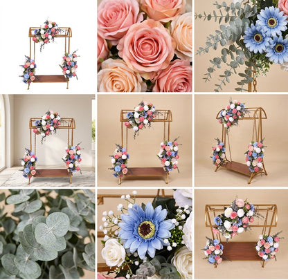 AFF Luxury Golden Canopy Swing Stand with Rose & Hydrangea Floral Arrangements (Jhula / Display Stand-Ganpati Stand 2Feet | AFF-Ganpatistand-02
