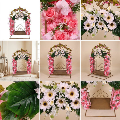 AFF Luxury Golden Arched Mandir Swing Stand with Sacred Om & Floral Pillars (Laddu Gopal Jhula / Singhasan)-Ganpati Stand 2Feet | AFF-Ganpatistand-03