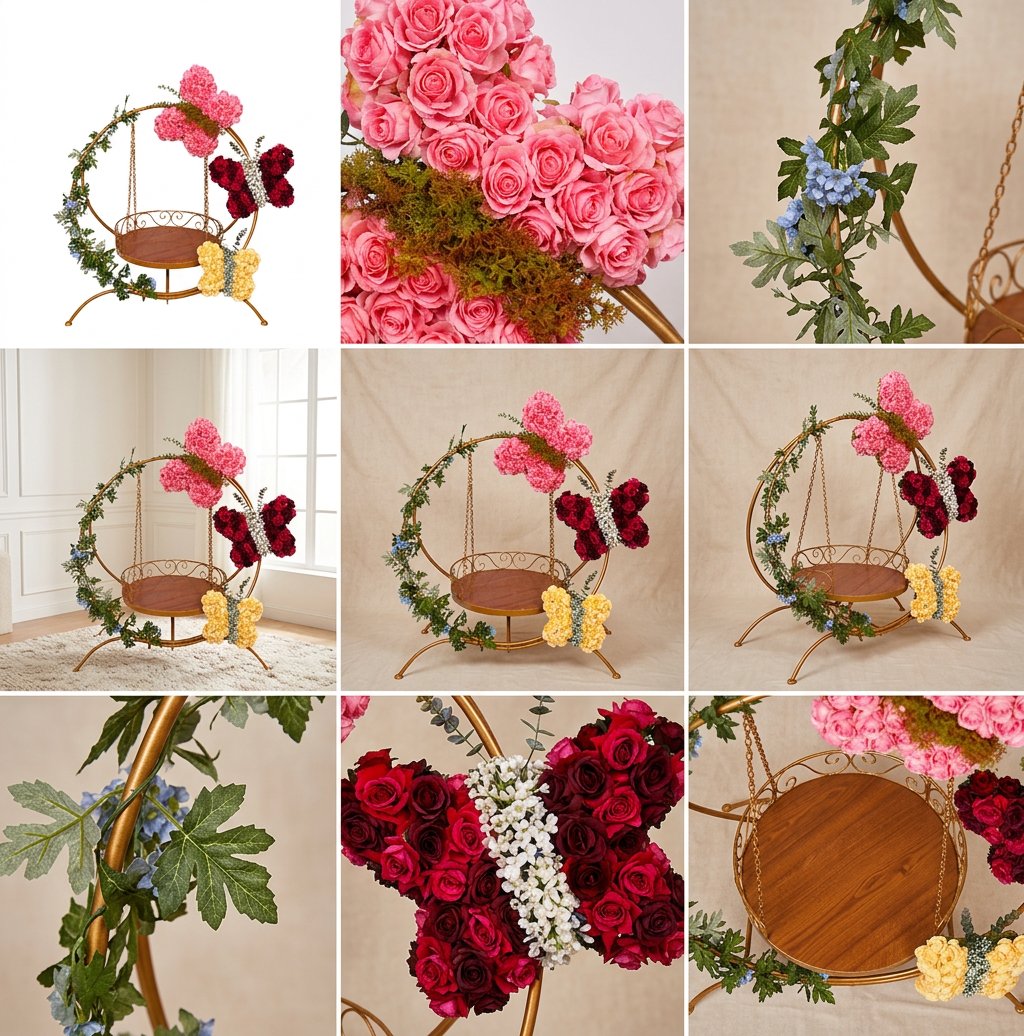 AFF Luxury Golden Floral Butterfly Hanging Swing Stand (Jhula / Display Stand)-Ganpati Stand 2Feet | AFF-Ganpatistand-01