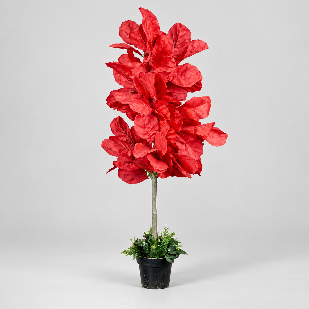 Scarlet artificial fiddle leaf plant - side-view