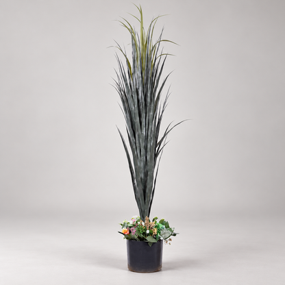 Artificial tall grass plant with wildflower base - side-view