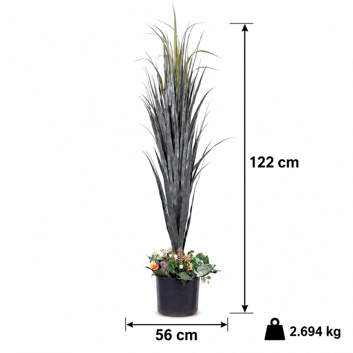 Artificial tall grass plant with wildflower base - size-weight