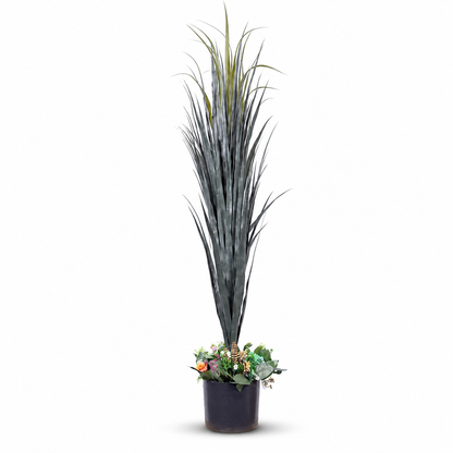 Artificial tall grass plant with wildflower base - white-background