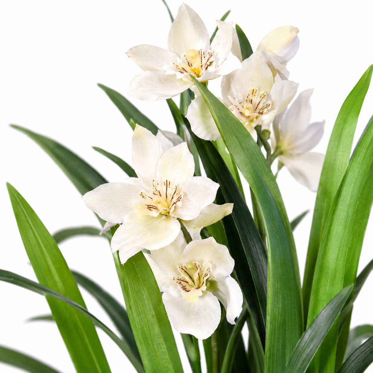 Artificial White Orchid Flowering Potted Plant - close-up