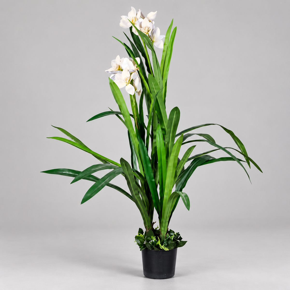 Artificial White Orchid Flowering Potted Plant - side-view
