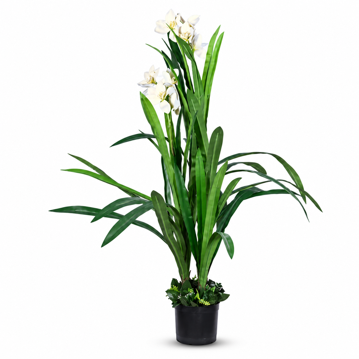 Artificial White Orchid Flowering Potted Plant - white-background