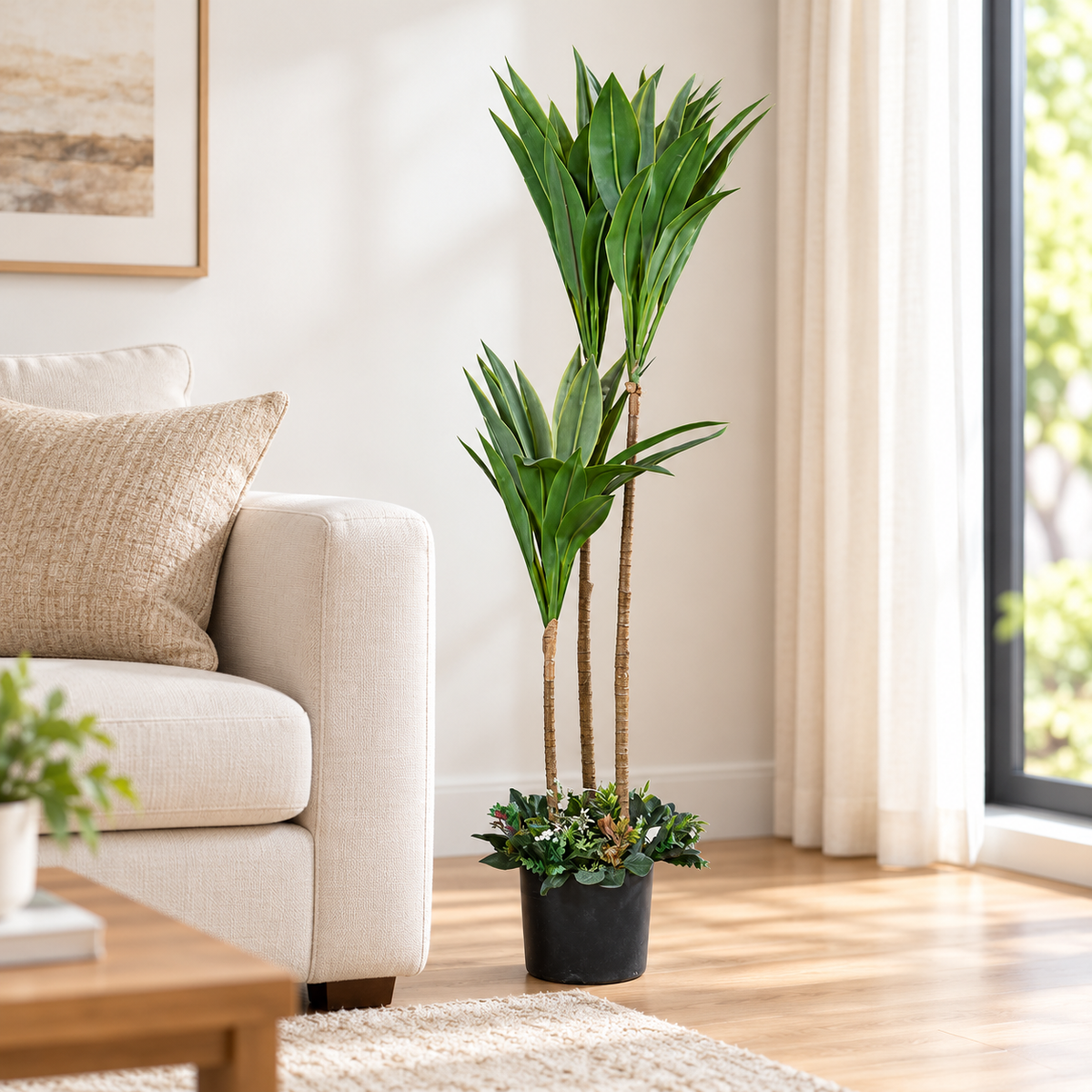 Artificial Triple-Stem Yucca Potted Tree - home