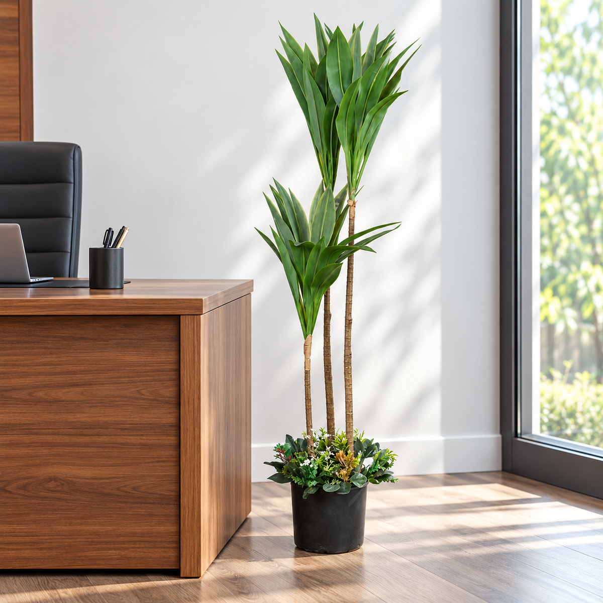 Artificial Triple-Stem Yucca Potted Tree - office