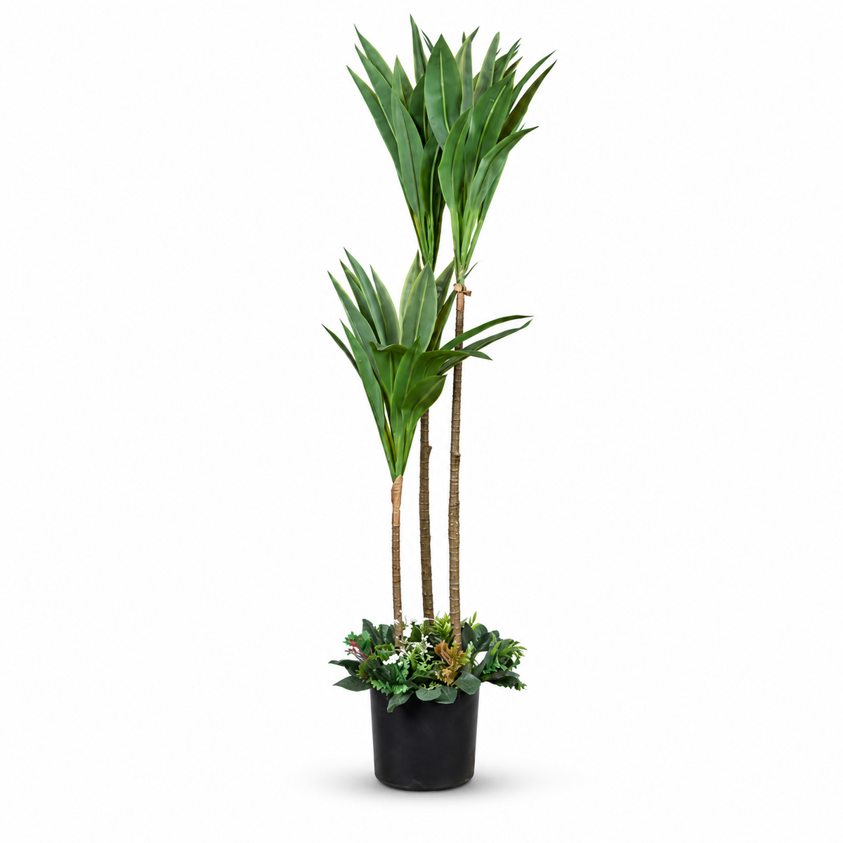 Artificial Triple-Stem Yucca Potted Tree - white